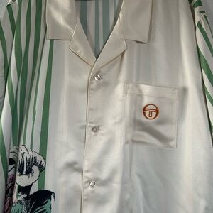 Sergio Tacchini Cream and Green Striped Set